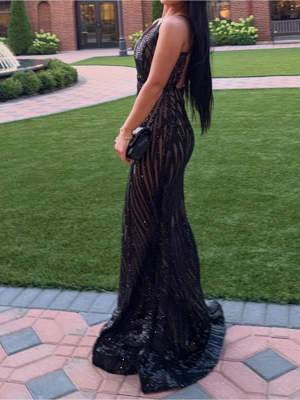 Elegant Black Sequin Evening Gown - Brand: